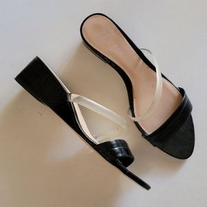 ZARA | Embossed Clear strap slip on wedge Mule sandals Size 39 (Size 8.5/9)